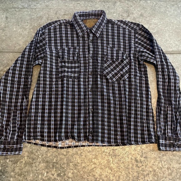 Vintage 90s Y2K Rustic Outfitter Plaid Flannel Button Up Shirt Blue Womens Large - Picture 1 of 11